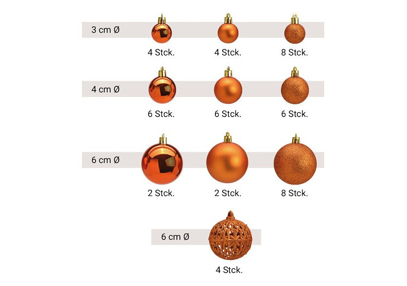 Boules de Noël en plastique - Set de 100 en cuivre, 3/4/6 cm - 10028708 - WURM
