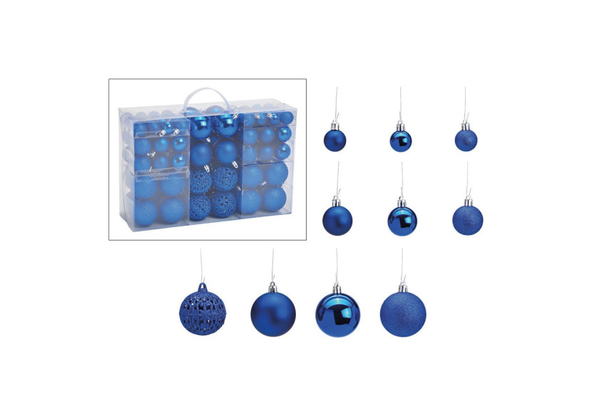 Boules de Noël en plastique - Set de 100 en bleu, 3/4/6 cm - 10028707 - WURM