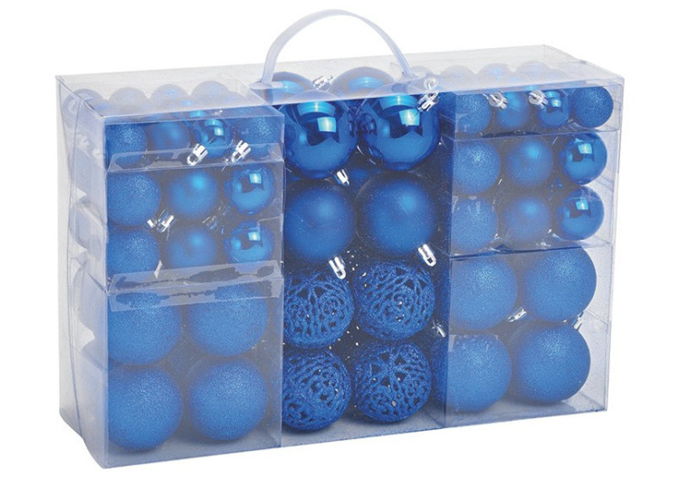 Boules de Noël en plastique - Set de 100 en bleu, 3/4/6 cm - 10028707 - WURM 2