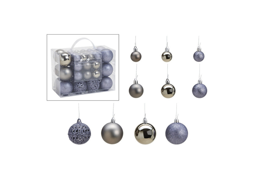 Boules de Noël en plastique - Set de 50 en gris 3/4/6cm - 10028706 - WURM