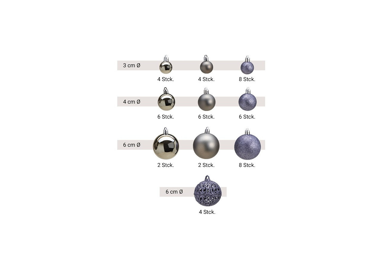 Boules de Noël en plastique - Set de 50 en gris 3/4/6cm - 10028706 - WURM