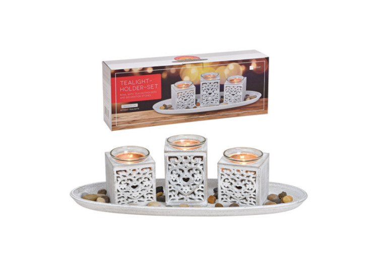 Bougeoirs en pin - Set de 3 en verre blanc 39 x 13 x 14 cm - 10028481 - WURM