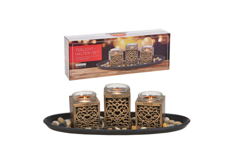 Bougeoirs en pin - Set de 3 en verre noir et doré 39 x 13 x 14 cm - 10028480 - WURM