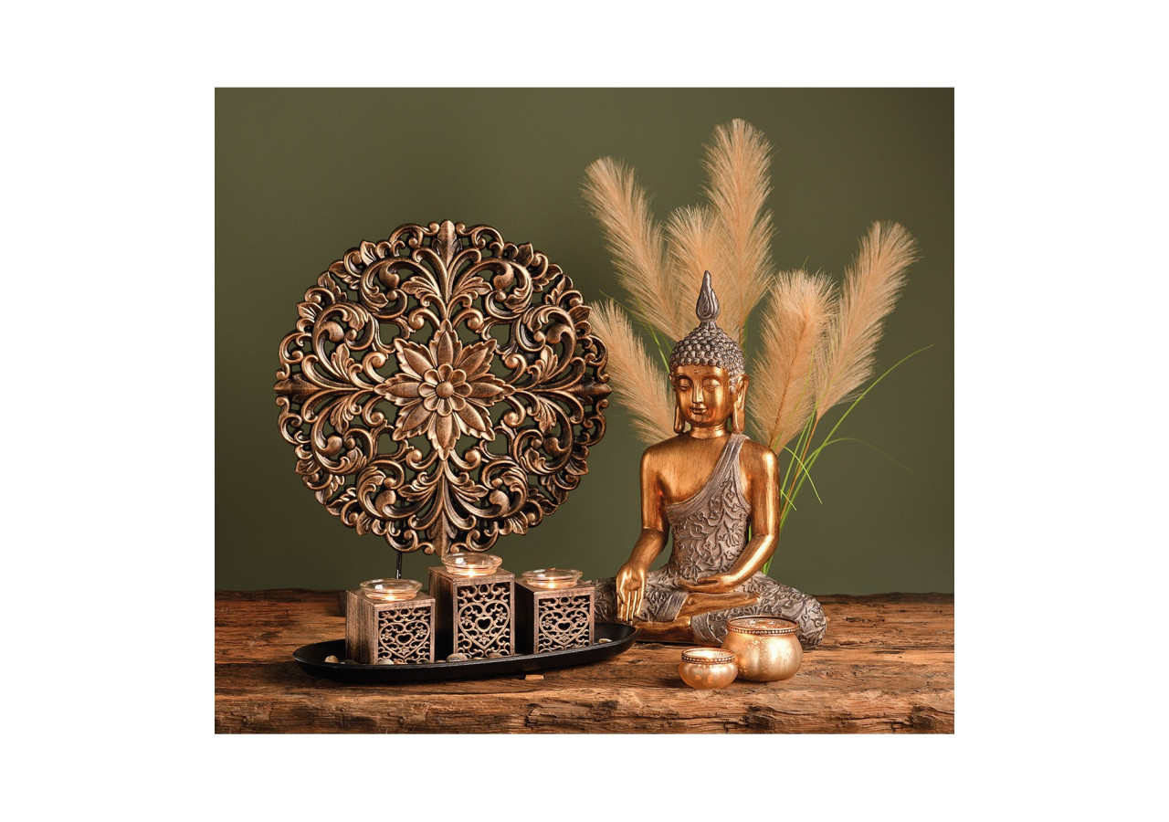 Bougeoirs en pin - Set de 3 en verre noir et doré 39 x 13 x 14 cm - 10028480 - WURM