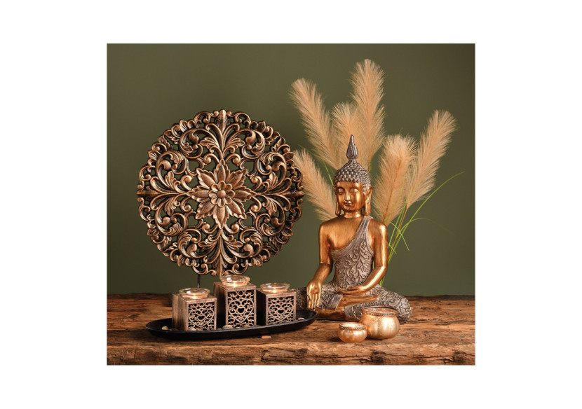 Bougeoirs en pin - Set de 3 en verre noir et doré 39 x 13 x 14 cm - 10028480 - WURM