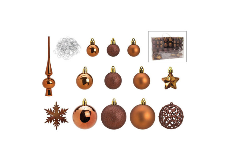 Ornements de Noël en plastique - Ensemble de 111 boules brunes 3/4/6 cm - 10028477 - WURM