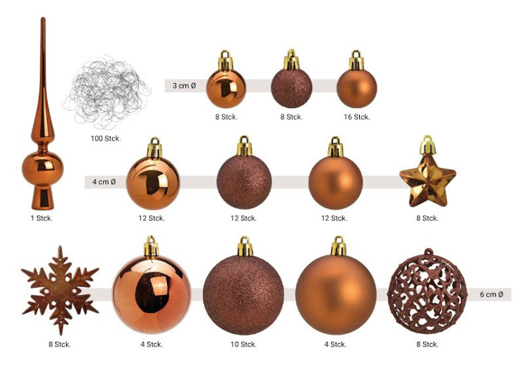 Ornements de Noël en plastique - Ensemble de 111 boules brunes 3/4/6 cm - 10028477 - WURM 2