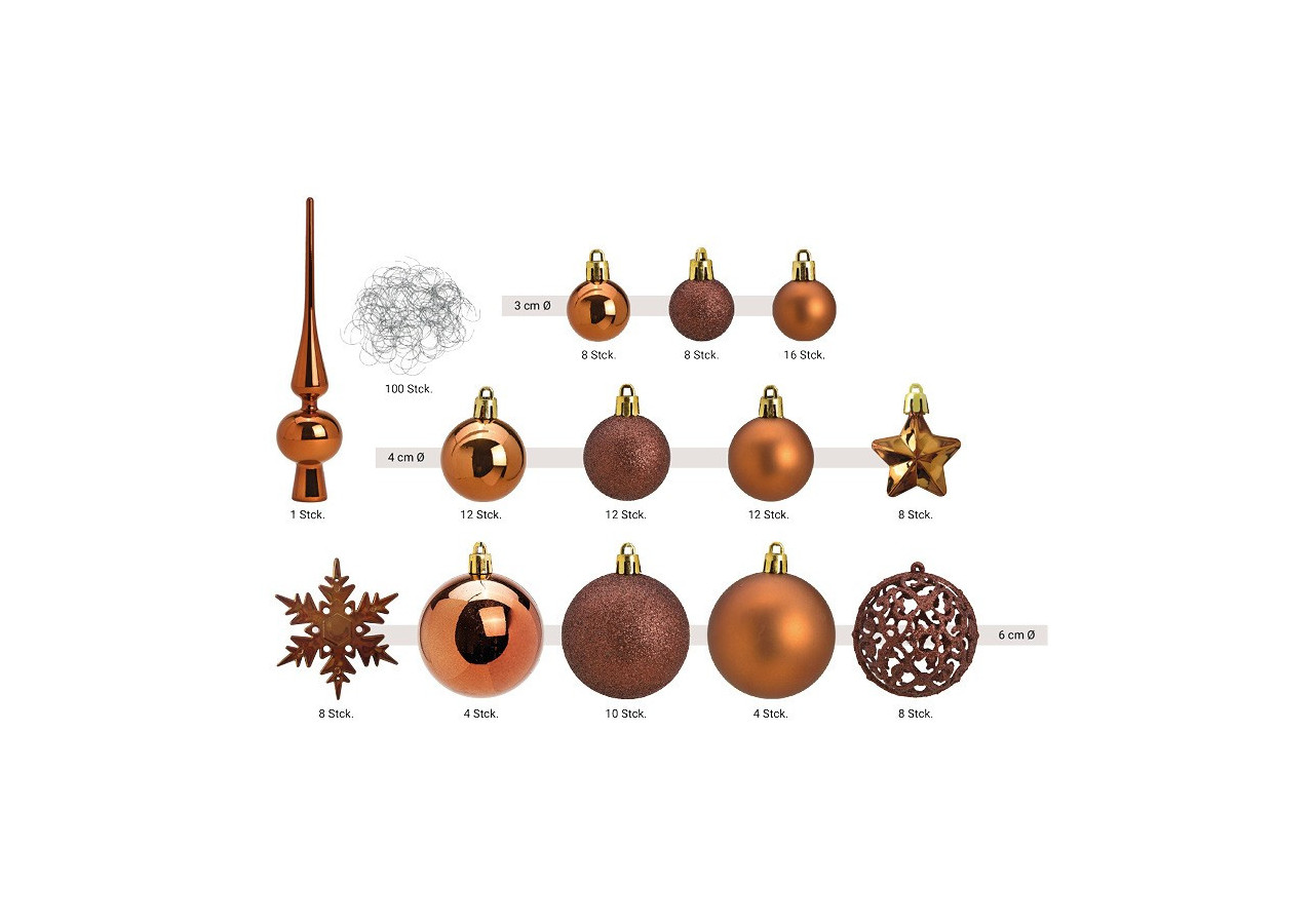 Ornements de Noël en plastique - Ensemble de 111 boules brunes 3/4/6 cm - 10028477 - WURM