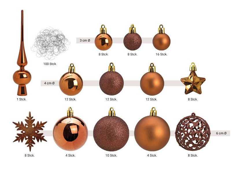 Ornements de Noël en plastique - Ensemble de 111 boules brunes 3/4/6 cm - 10028477 - WURM