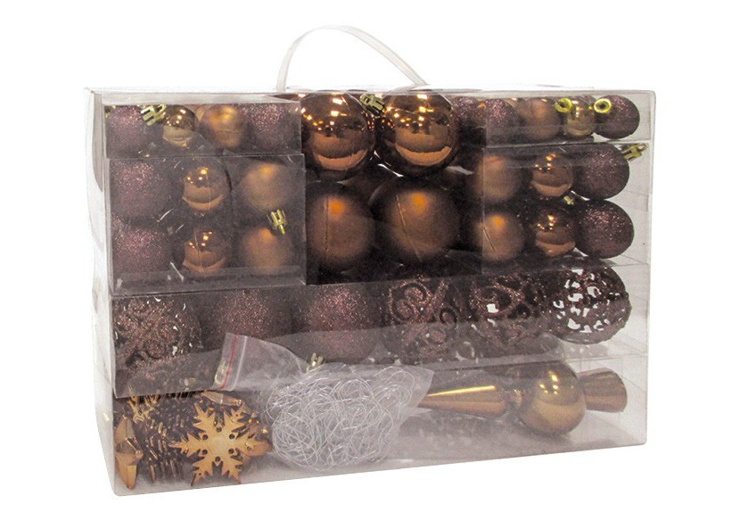 Ornements de Noël en plastique - Ensemble de 111 boules brunes 3/4/6 cm - 10028477 - WURM