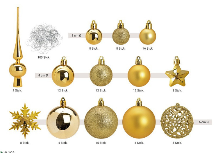 Ornements de Noël en plastique - 111 pièces Dorées 3/4/6cm - 10028474 - WURM 2