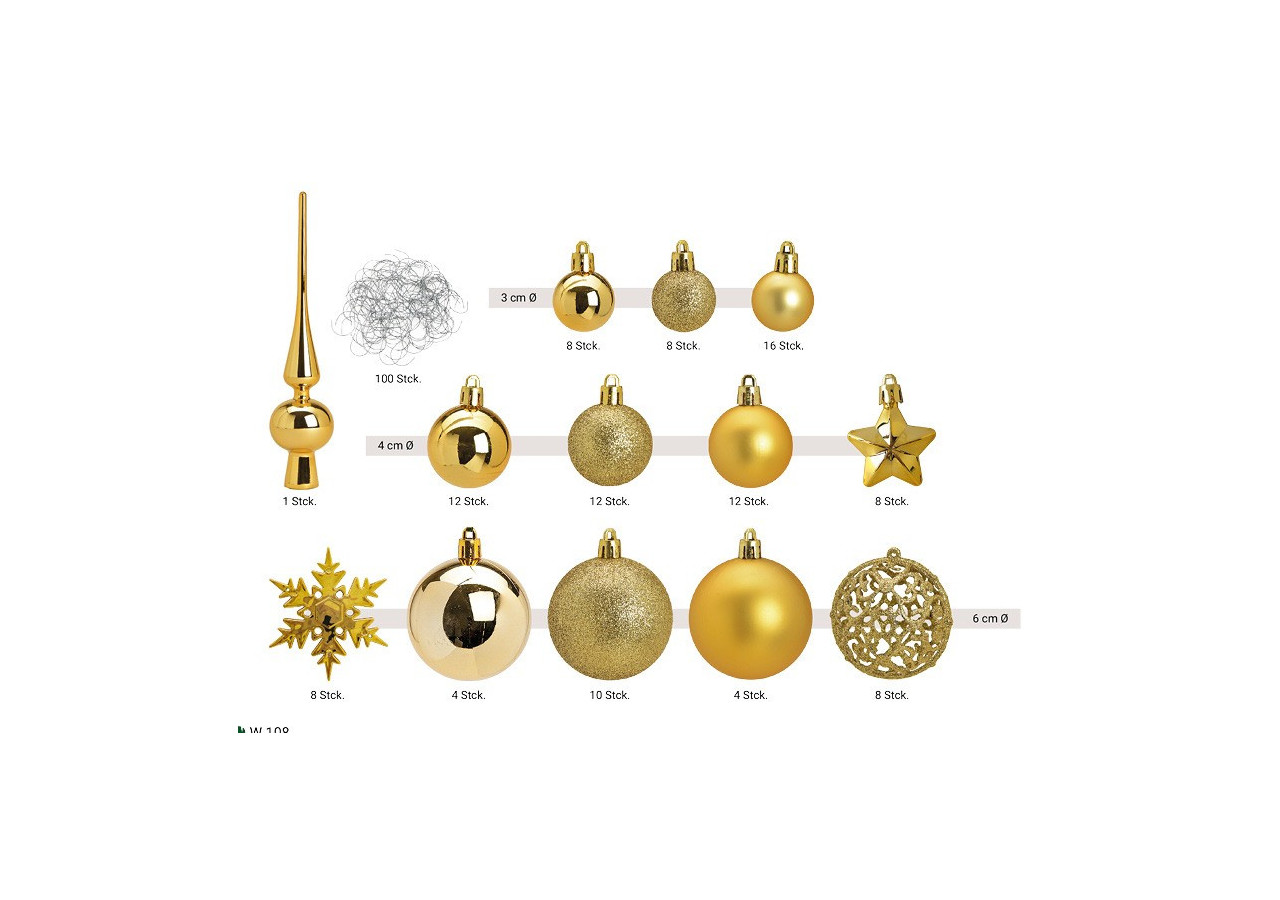 Ornements de Noël en plastique - 111 pièces Dorées 3/4/6cm - 10028474 - WURM