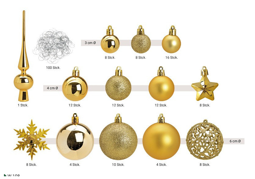 Ornements de Noël en plastique - 111 pièces Dorées 3/4/6cm - 10028474 - WURM Ornements de Noël en plastique - 111 pièces Dorées 3/4/6cm - 10028474 - WURM