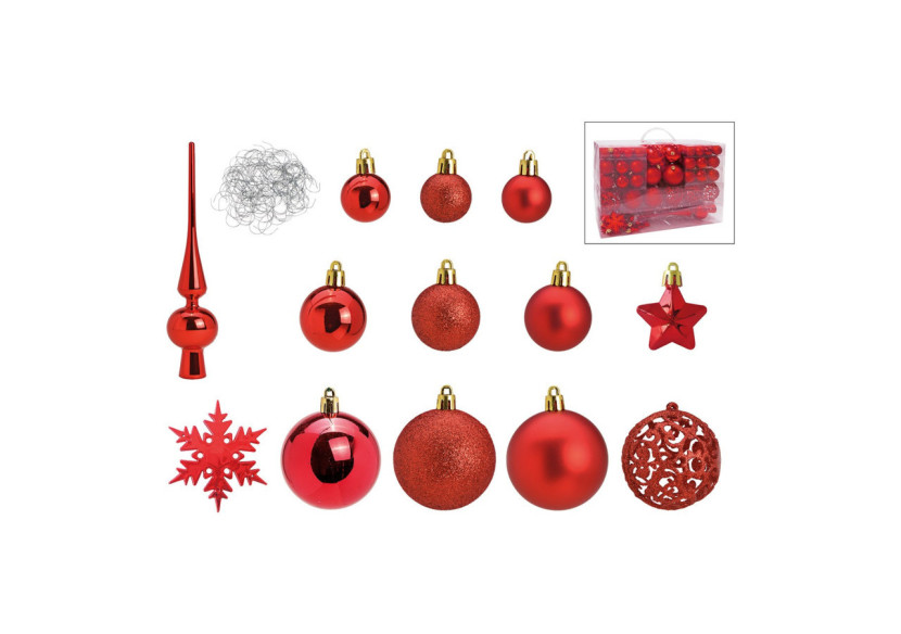 Ornements de Noël en plastique - 111 pièces Rouges 3/4/6cm - 10028473 - WURM Ornements de Noël en plastique - 111 pièces Rouges 3/4/6cm - 10028473 - WURM