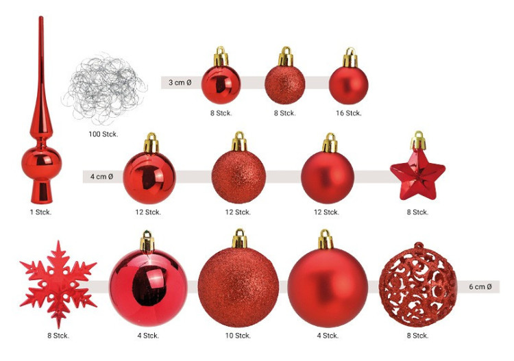 Ornements de Noël en plastique - 111 pièces Rouges 3/4/6cm - 10028473 - WURM 2