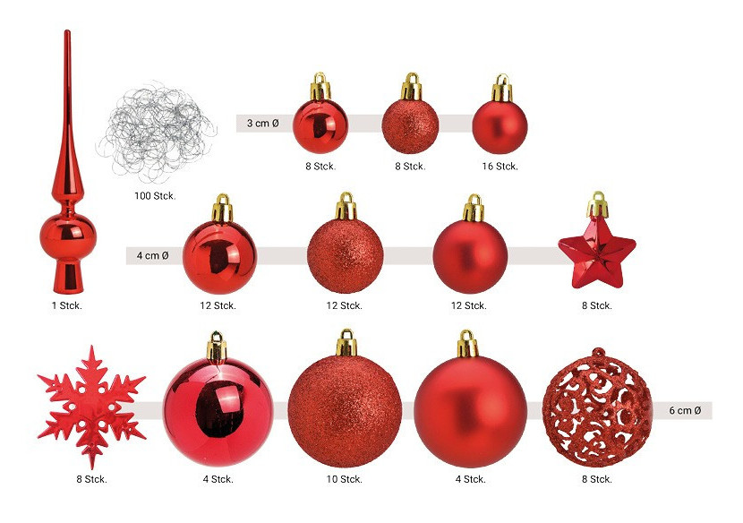 Ornements de Noël en plastique - 111 pièces Rouges 3/4/6cm - 10028473 - WURM Ornements de Noël en plastique - 111 pièces Rouges 3/4/6cm - 10028473 - WURM