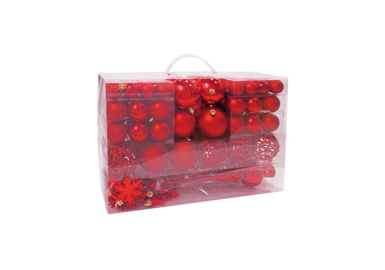 Ornements de Noël en plastique - 111 pièces Rouges 3/4/6cm - 10028473 - WURM