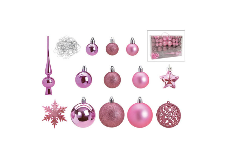 Ornements de Noël en plastique - 111 pièces Rose/Pink 3/4/6cm - 10028472 - WURM
