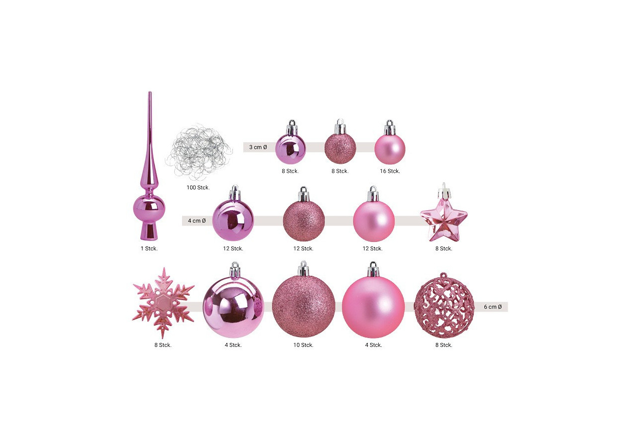 Ornements de Noël en plastique - 111 pièces Rose/Pink 3/4/6cm - 10028472 - WURM