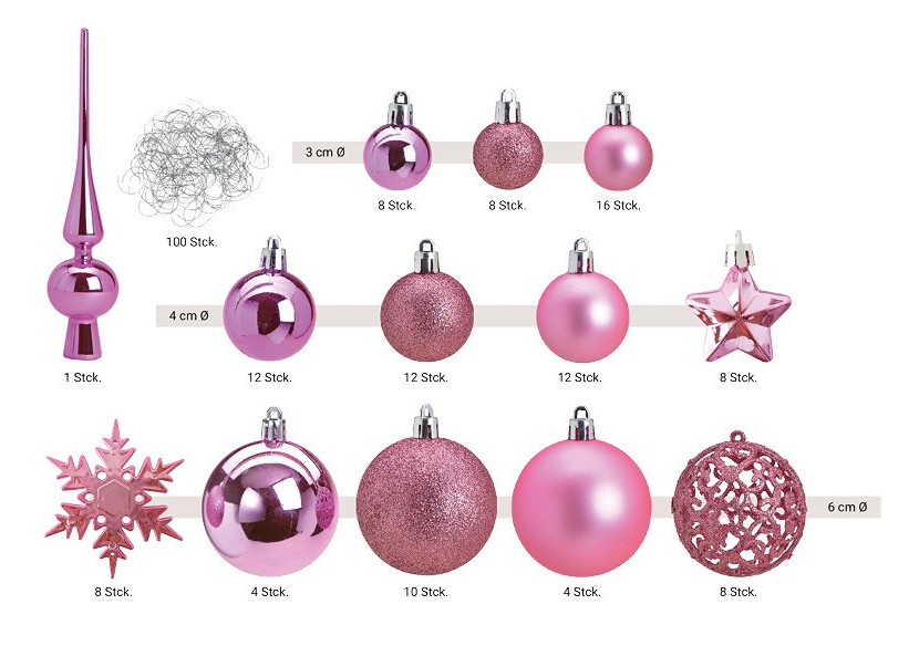Ornements de Noël en plastique - 111 pièces Rose/Pink 3/4/6cm - 10028472 - WURM Ornements de Noël en plastique - 111 pièces Rose/Pink 3/4/6cm - 10028472 - WURM