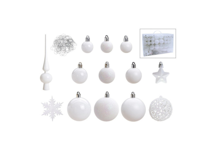 Ornements de Noël en plastique - 111 pièces Blanches 3/4/6cm - 10028470 - WURM