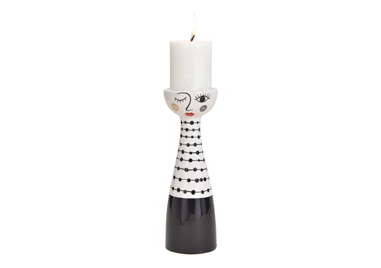 Bougeoir en céramique Femme - Noir 8x25x8cm - 10028194 - WURM