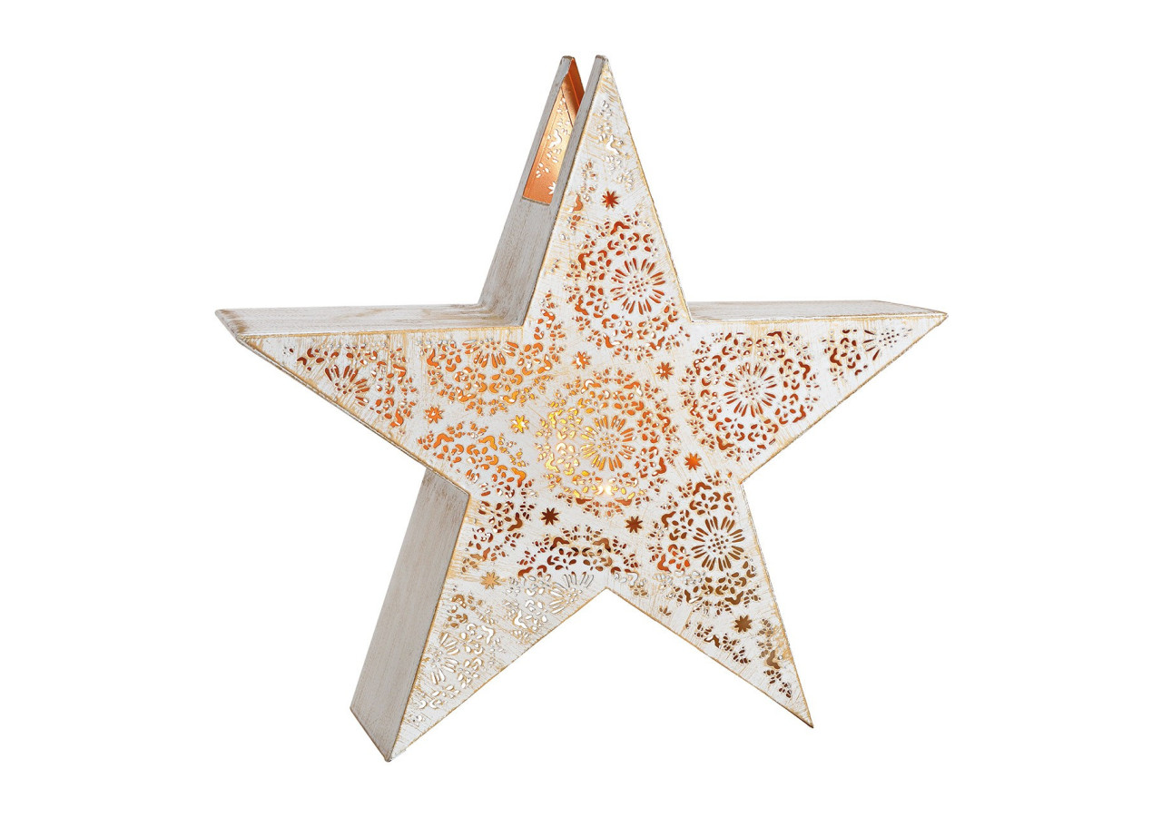 Lanterne Étoilée en Métal - Blanc et Or 36x31x10cm - 10027542 - WURM