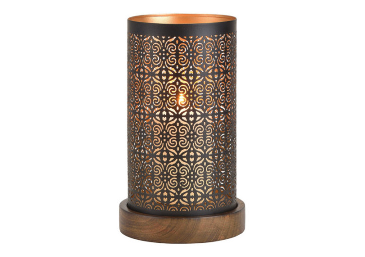 Lanternes Élégantes sur Socle en Bois - Métal Noir/Braun/Gold 13x22x13cm - 10027310 - WURM