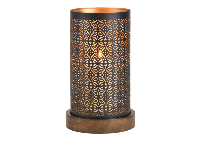 Lanternes Élégantes sur Socle en Bois - Métal Noir/Braun/Gold 13x22x13cm - 10027310 - WURM