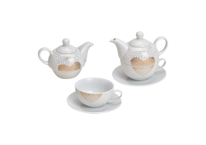 Ensemble de thé Cœur - Porcelaine blanche et dorée 3 pièces (16x15x16cm) 400/200ml - 10026836 - WURM