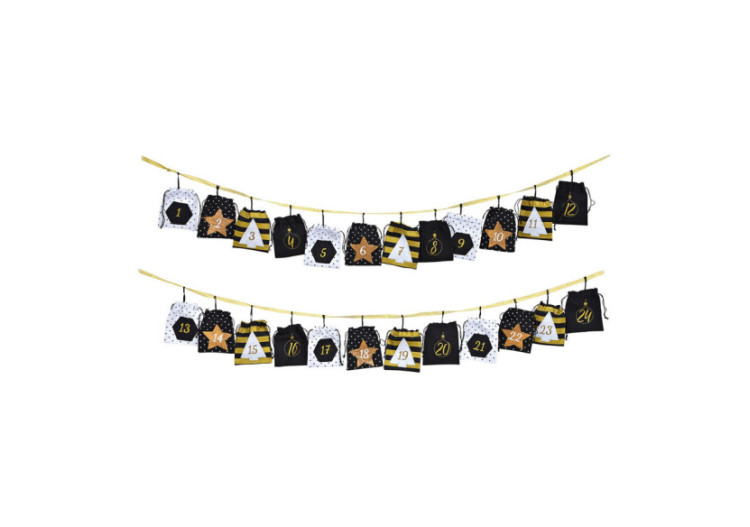Calendrier de l'Avent en Textile - 24 Sachets Noir/Or/Blanc 10x12cm, 260cm - 10026279 - WURM