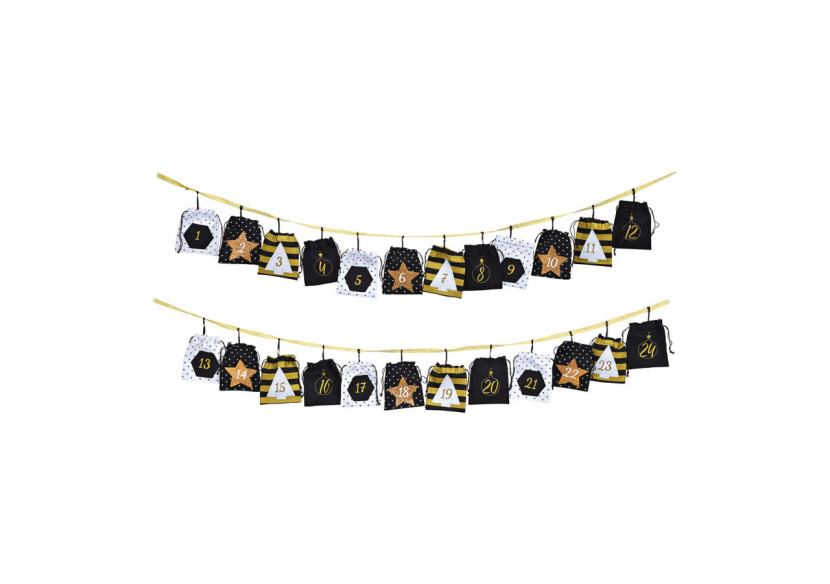 Calendrier de l'Avent en Textile - 24 Sachets Noir/Or/Blanc 10x12cm, 260cm - 10026279 - WURM