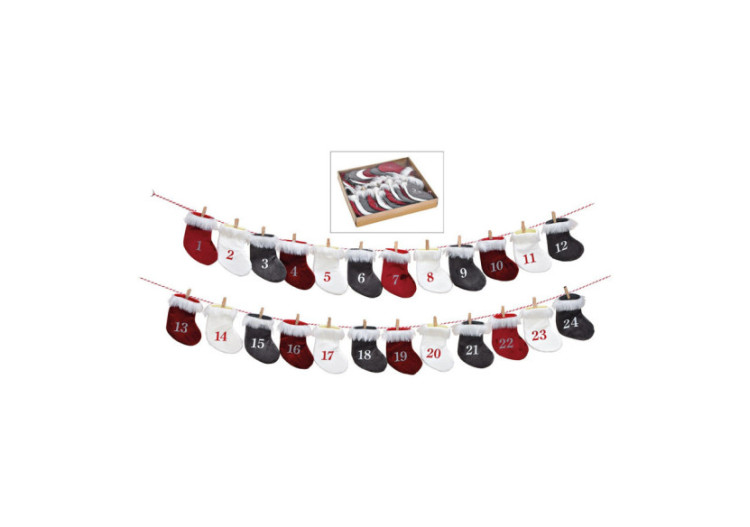Calendrier de l'Avent en Polyester - 24 Chaussettes Rouges et Noires 220cm - 10025758 - WURM