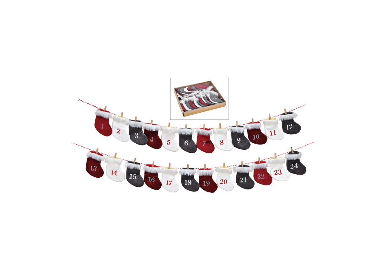 Calendrier de l'Avent en Polyester - 24 Chaussettes Rouges et Noires 220cm - 10025758 - WURM