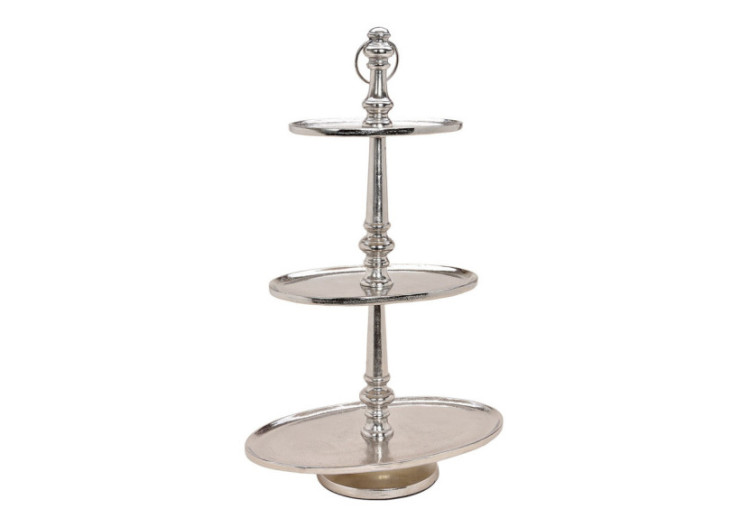 Étagère ovale en métal argenté - 3 niveaux, dimensions 28x18cm, 41x26cm, 51x31cm, hauteur 75cm - 10025676 - WURM