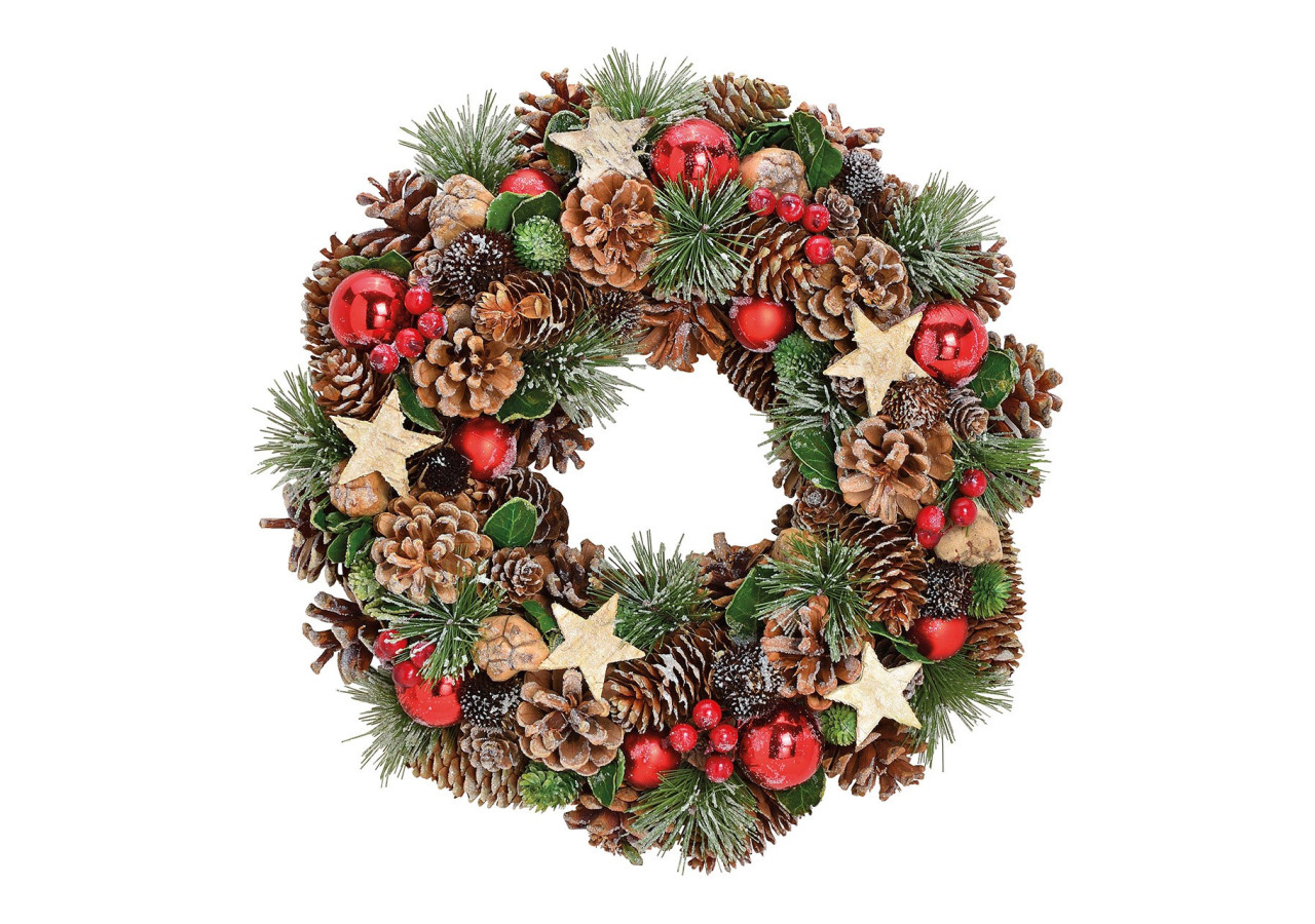 Couronne de Noël avec étoile et décor en bois - Multicolore 34 x 8 x 34 cm - 10025623 - WURM