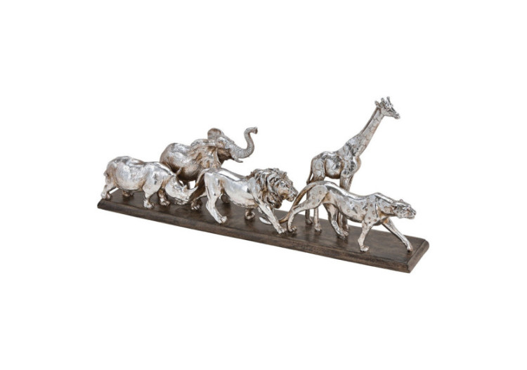 Groupe d'Animaux Africains en Polyuréthane Argenté - 50x23x9cm - 10025442 - WURM