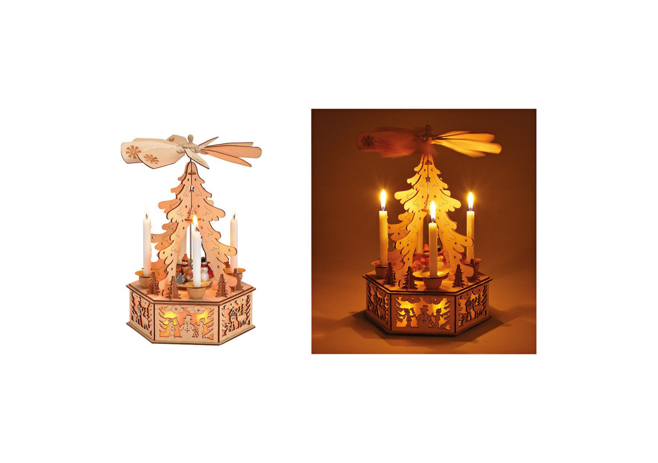 Scène Hivernale Illuminée avec Bougeoir en Bois - 18x32x18cm - 10025427 - WURM