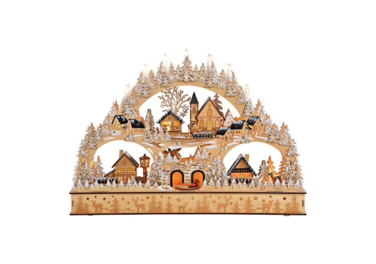 Scène Hivernale Illuminée en Bois - 60x42x10cm - 10025425 - WURM