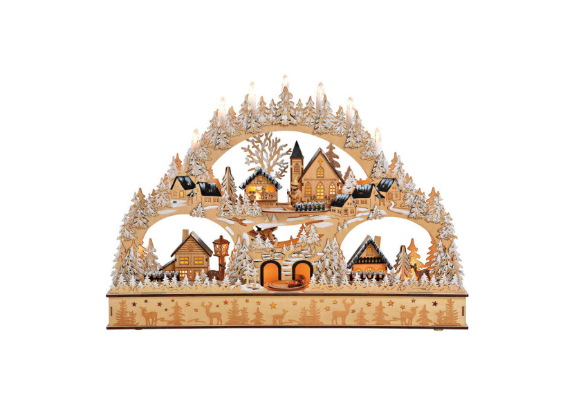 Scène Hivernale Illuminée en Bois - 60x42x10cm - 10025425 - WURM