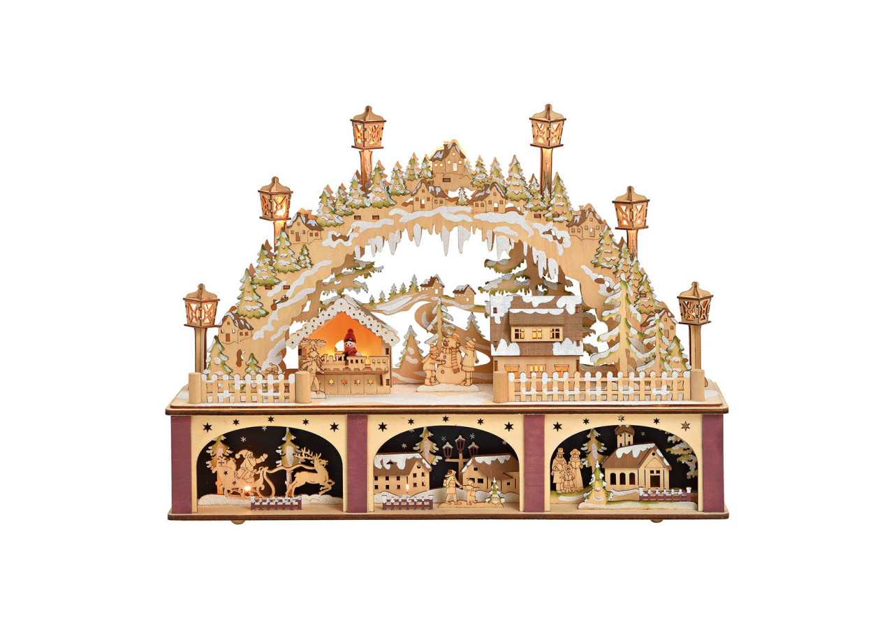 Scène Hivernale Illuminée en Bois - 45x32x11cm - 10025424 - WURM