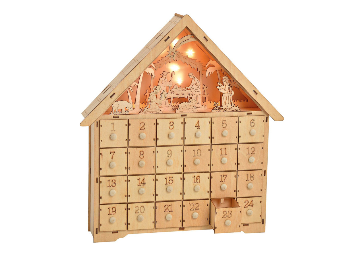 Calendrier de l'Avent Illuminé en Bois - 34x42x8cm - 10025423 - WURM