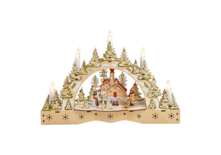 Scène Hivernale Illuminée en Bois - 35x23x5cm avec Minuterie - 10025422 - WURM