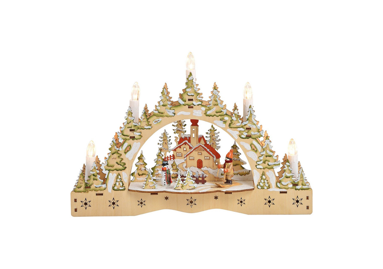 Scène Hivernale Illuminée en Bois - 35x23x5cm avec Minuterie - 10025422 - WURM