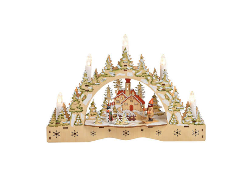 Scène Hivernale Illuminée en Bois - 35x23x5cm avec Minuterie - 10025422 - WURM