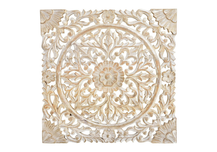 Tableau mural 3D - Décor floral en mangue, couleur blanche 50 x 50 x 2 cm - 10025092 - WURM