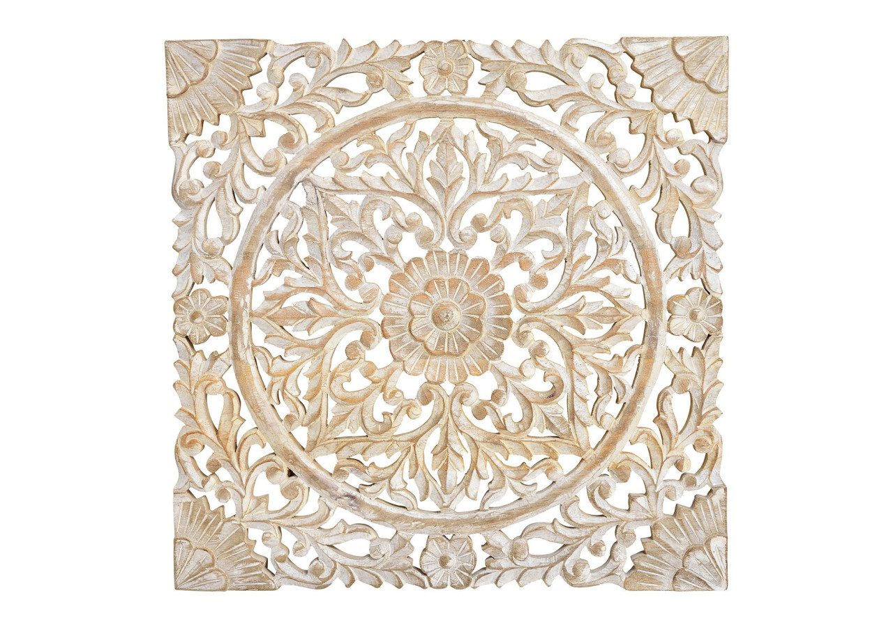 Tableau mural 3D - Décor floral en mangue, couleur blanche 50 x 50 x 2 cm - 10025092 - WURM