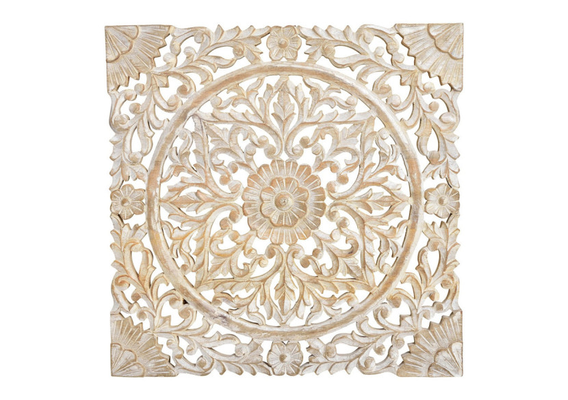 Tableau mural 3D - Décor floral en mangue, couleur blanche 50 x 50 x 2 cm - 10025092 - WURM