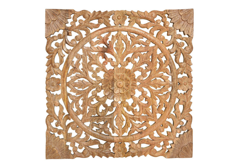 Tableau mural 3D - Décor floral en mangue, couleur brun 50 x 50 x 2 cm - 10025091 - WURM