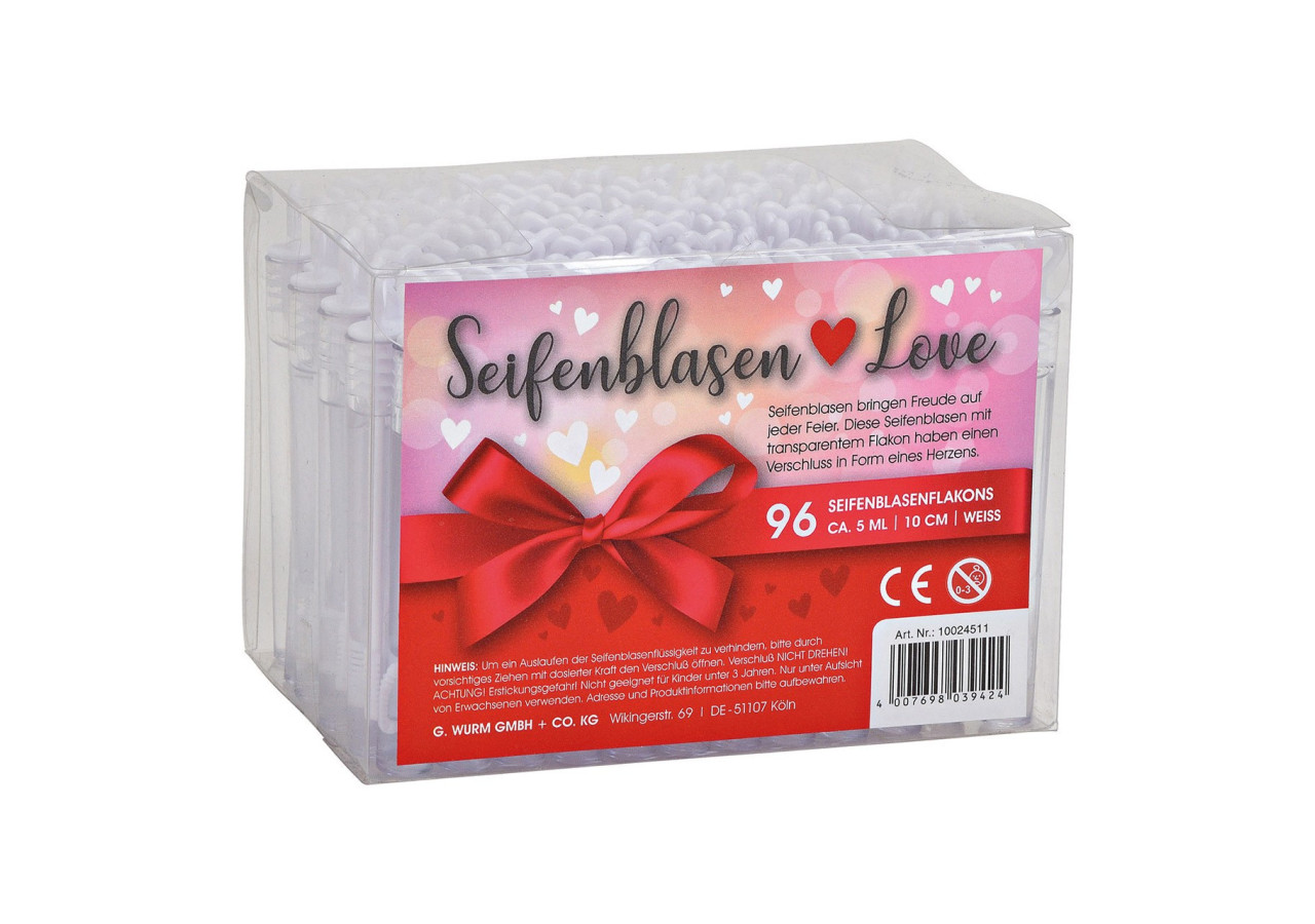 Set de bulles de savon 96 pièces - Cœur pour mariage, 4,5ml, 1x10x1cm - 10024511 - WURM